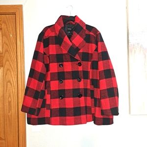 Rampage Plaid Doubled Breasted Pea Coat